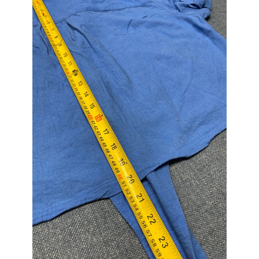 Jules & Leopold Blue Linen Blend Short Sleeve Tie Front Cropped Shirt Womens L - Picture 5 of 5